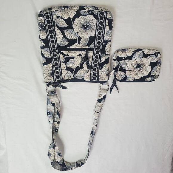 VERA BRADLEY Crossbody Bag and Wall Quilt Black and Grey Flower Pattern - Picture 2 of 12